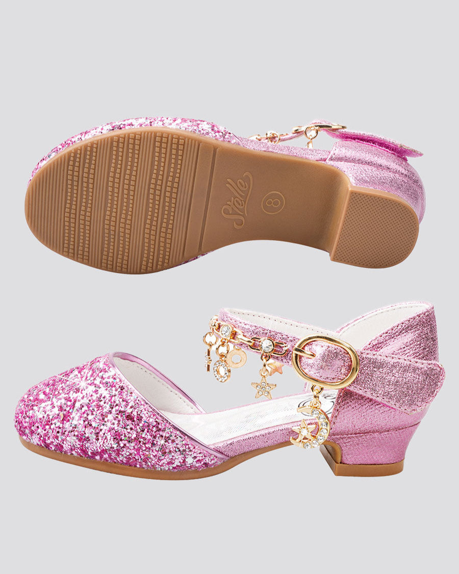 Fuchsia Glitter Girls Sparkly Princess Sequin Sandals