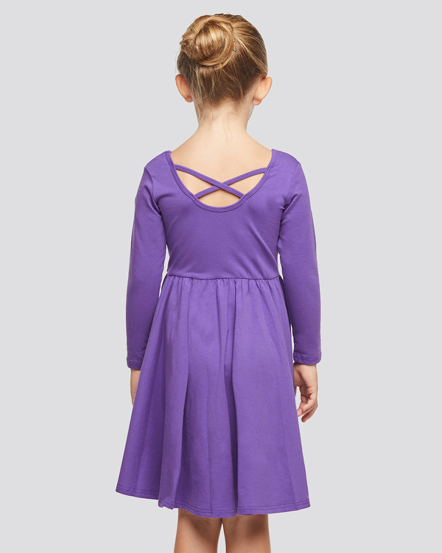 Girls Long Sleeve A-Line Twirly Dress in Purple