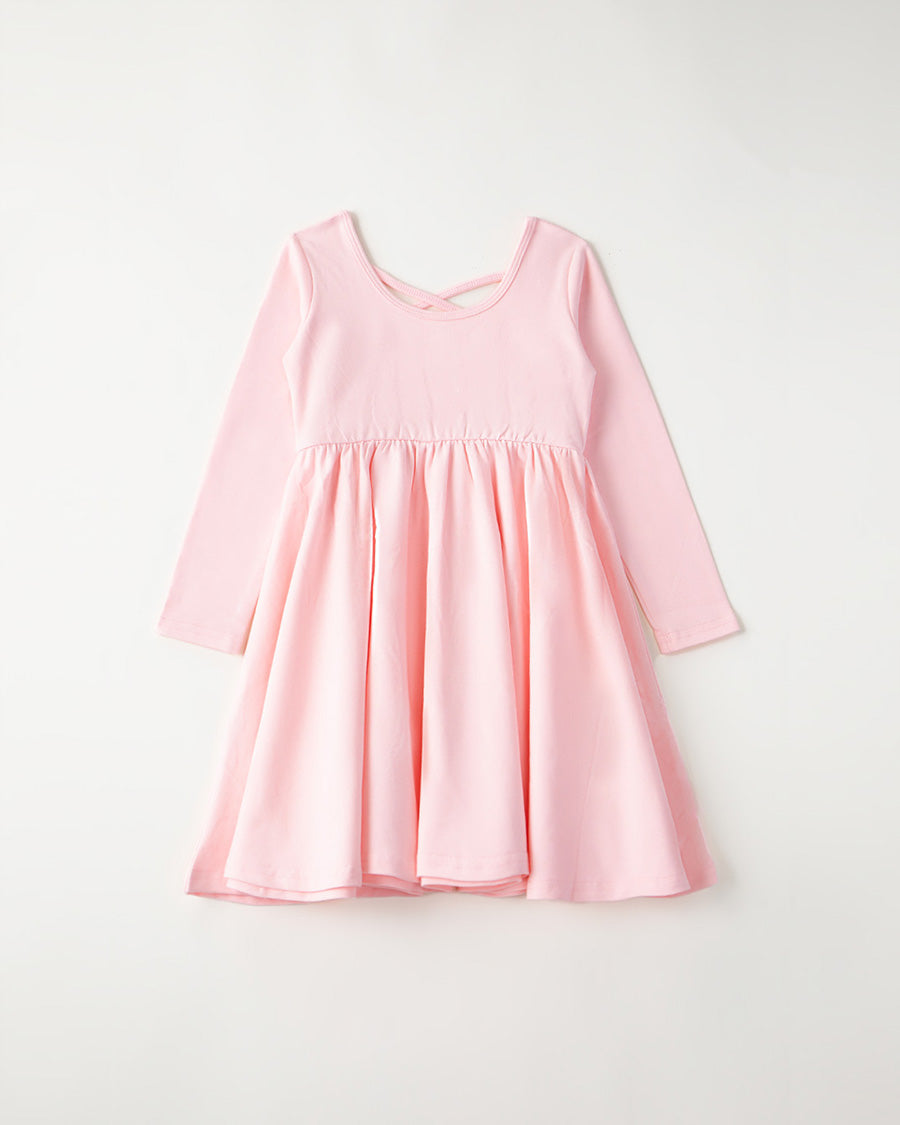 Pink Girls Long Sleeve A-Line Twirly Dress