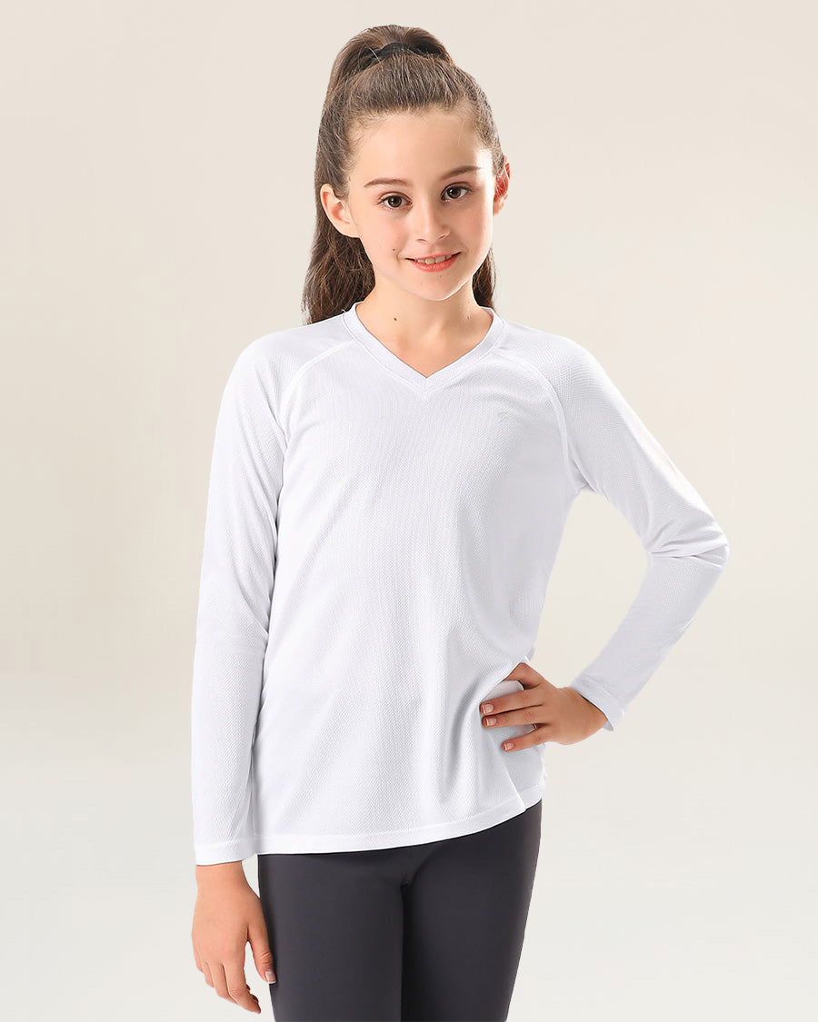 White Kids Athletic Performance Long Sleeve Shirts