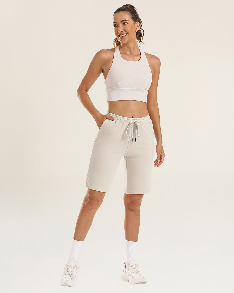 Beige Cotton Lounge Shorts 10”