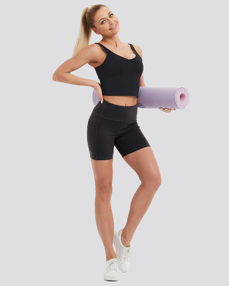Black Essential High Waisted Yoga Shorts 5"