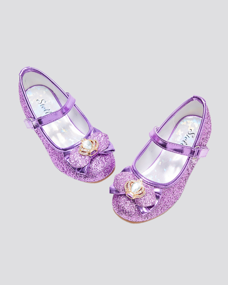 Purple Girls Crown Glitter Mary Jane Dress Shoes