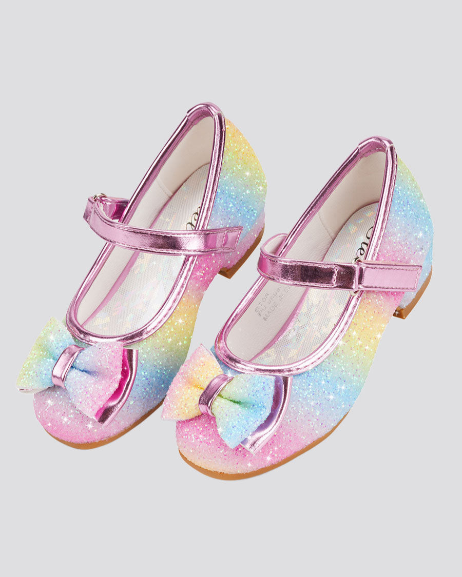 Rainbow Girls Glitter Mary Jane Low Heel Shoes