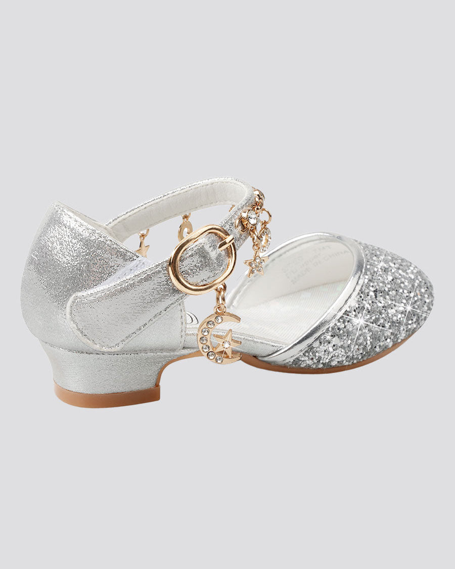 Silver Girls Sparkly Princess Sequin Sandals
