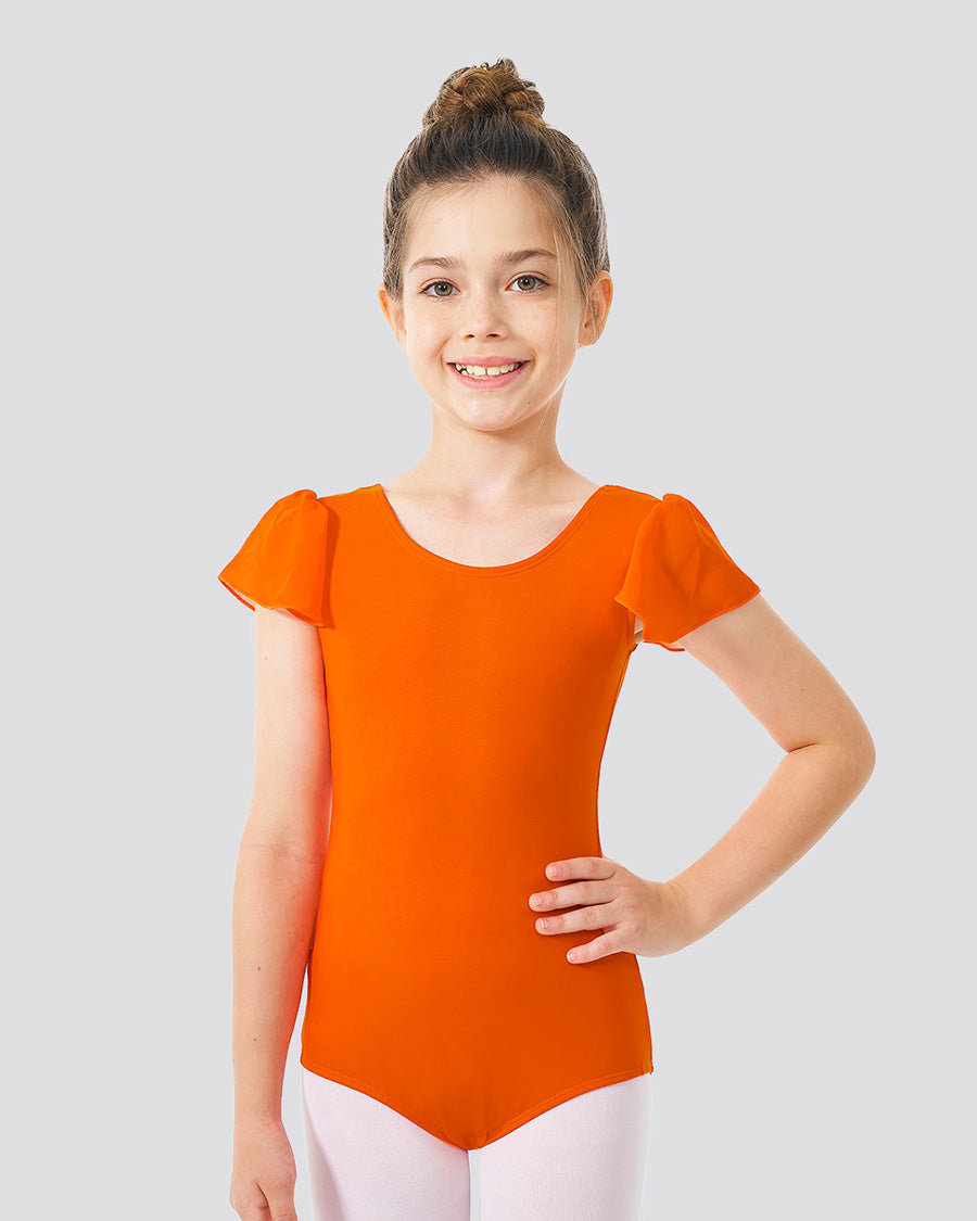 Orange Girls Flutter Sleeve Dance Leotard - View 1