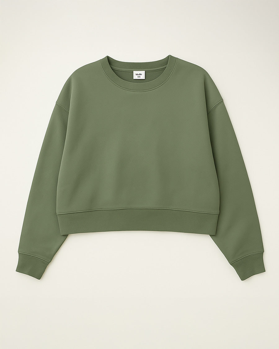 Utility Green Crop Oversized Sweatshirt