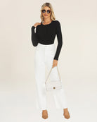 Black Ribbed Knit Henley Top | Long-Sleeve Shirt with 6 Buttons