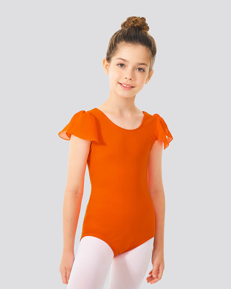 Orange Girls Flutter Sleeve Dance Leotard - View 3