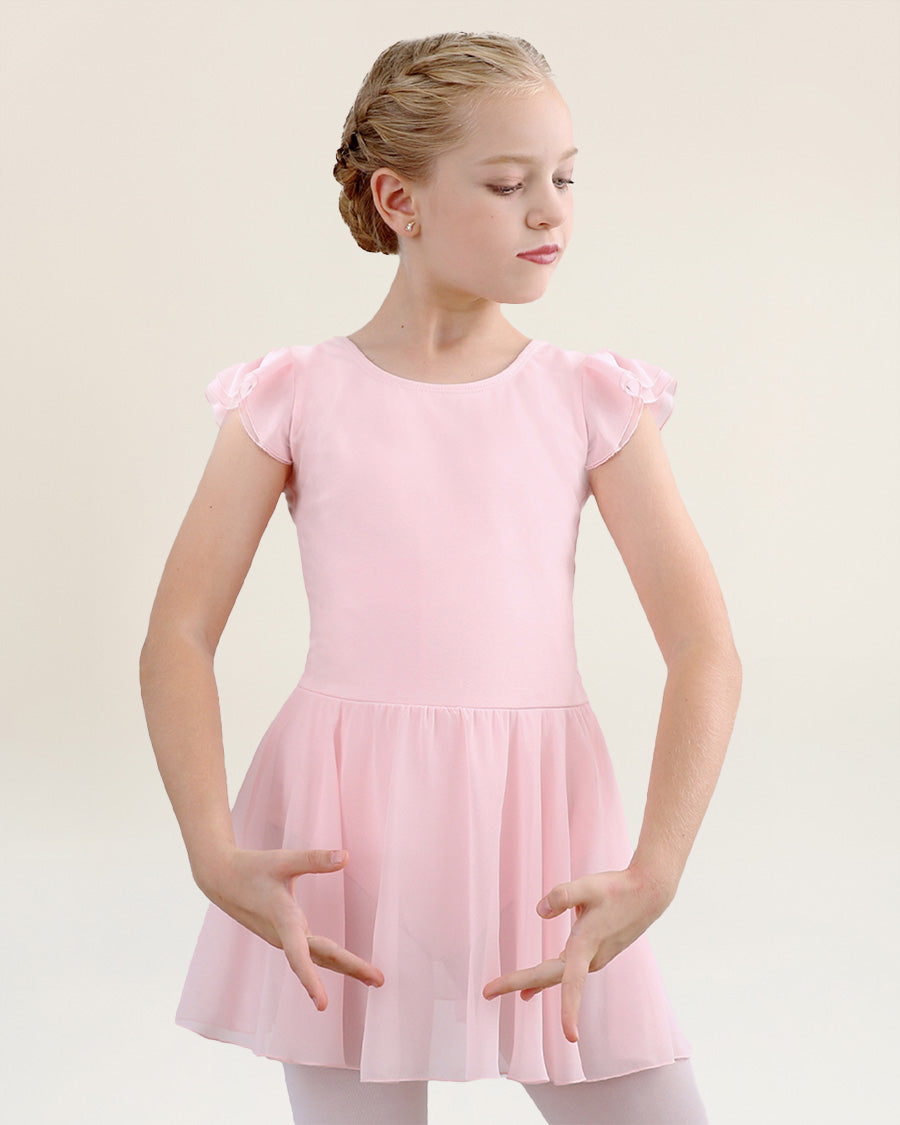 Ballet Pink Girls Flutter Sleeves Dress