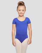Royal Blue Girls Bowknot Short Sleeve Ballet Leotard