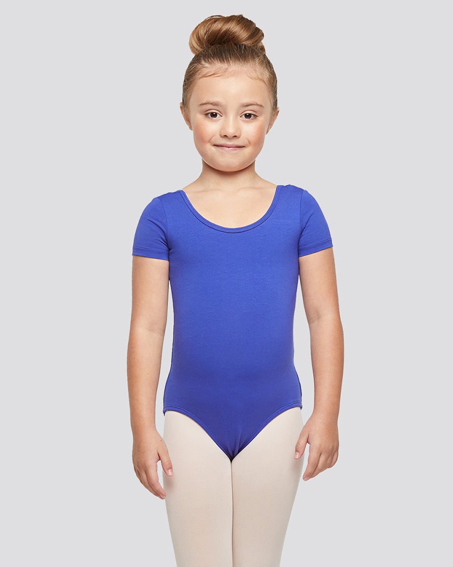Royal Blue Girls Bowknot Short Sleeve Ballet Leotard