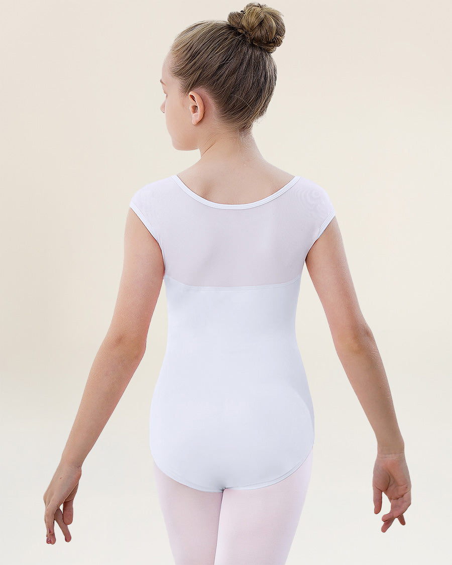 White Girls Sweetheart Mesh Inserted Tank Leotard