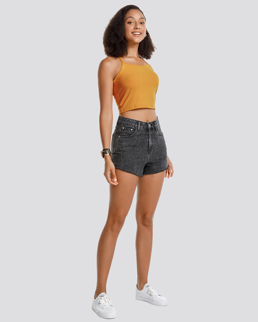 Yellow Ribbed Knit Cami Crop Top