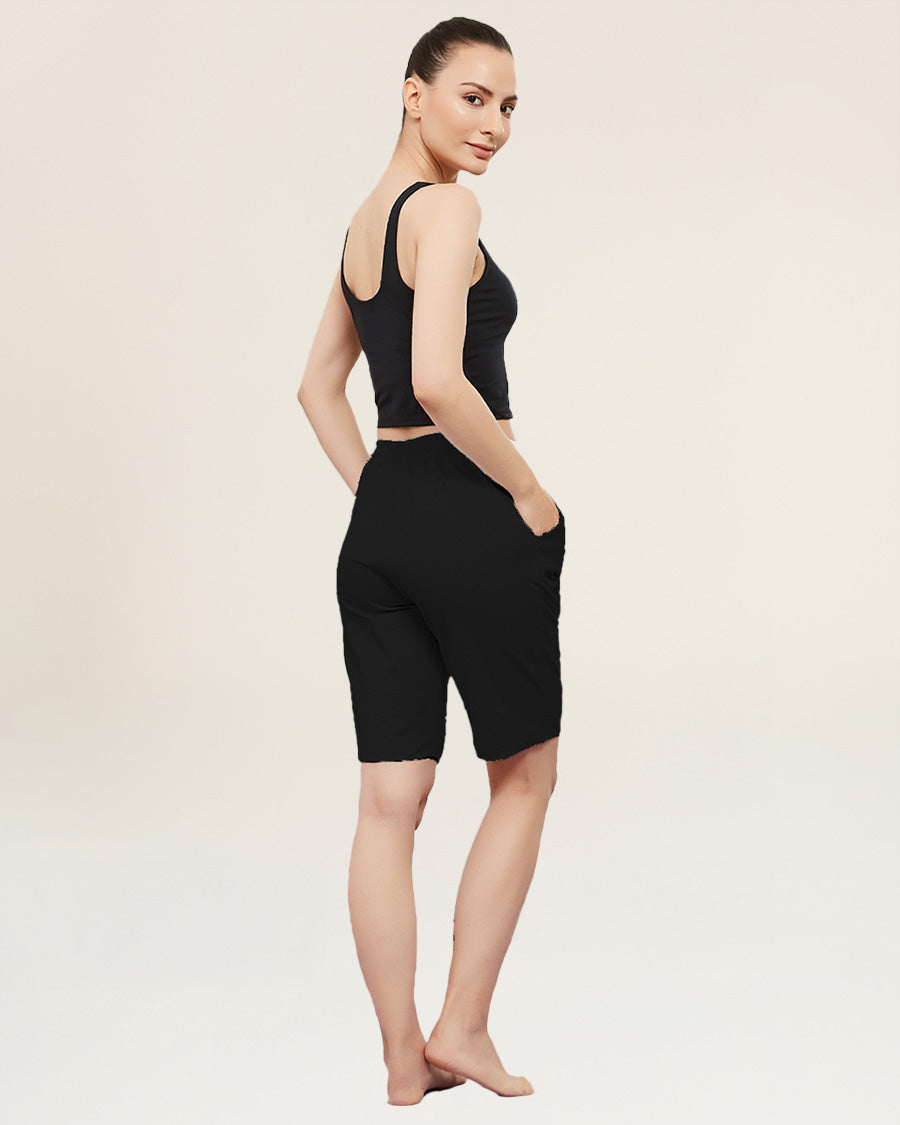 Black Cotton Lounge Shorts 10”