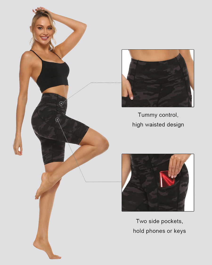 Grey Camo Essential High Waisted Yoga Shorts 8"
