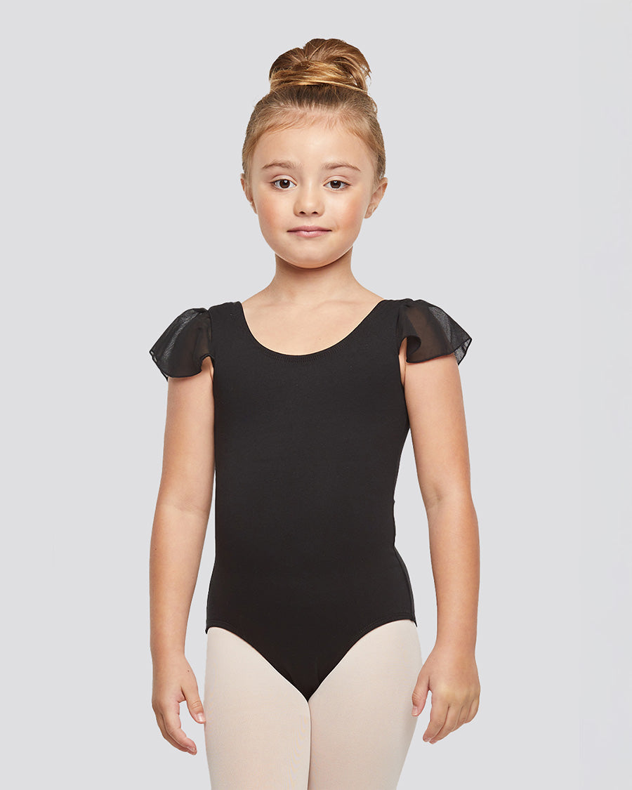 Black Girls Flutter Sleeve Dance Leotard -  View 1