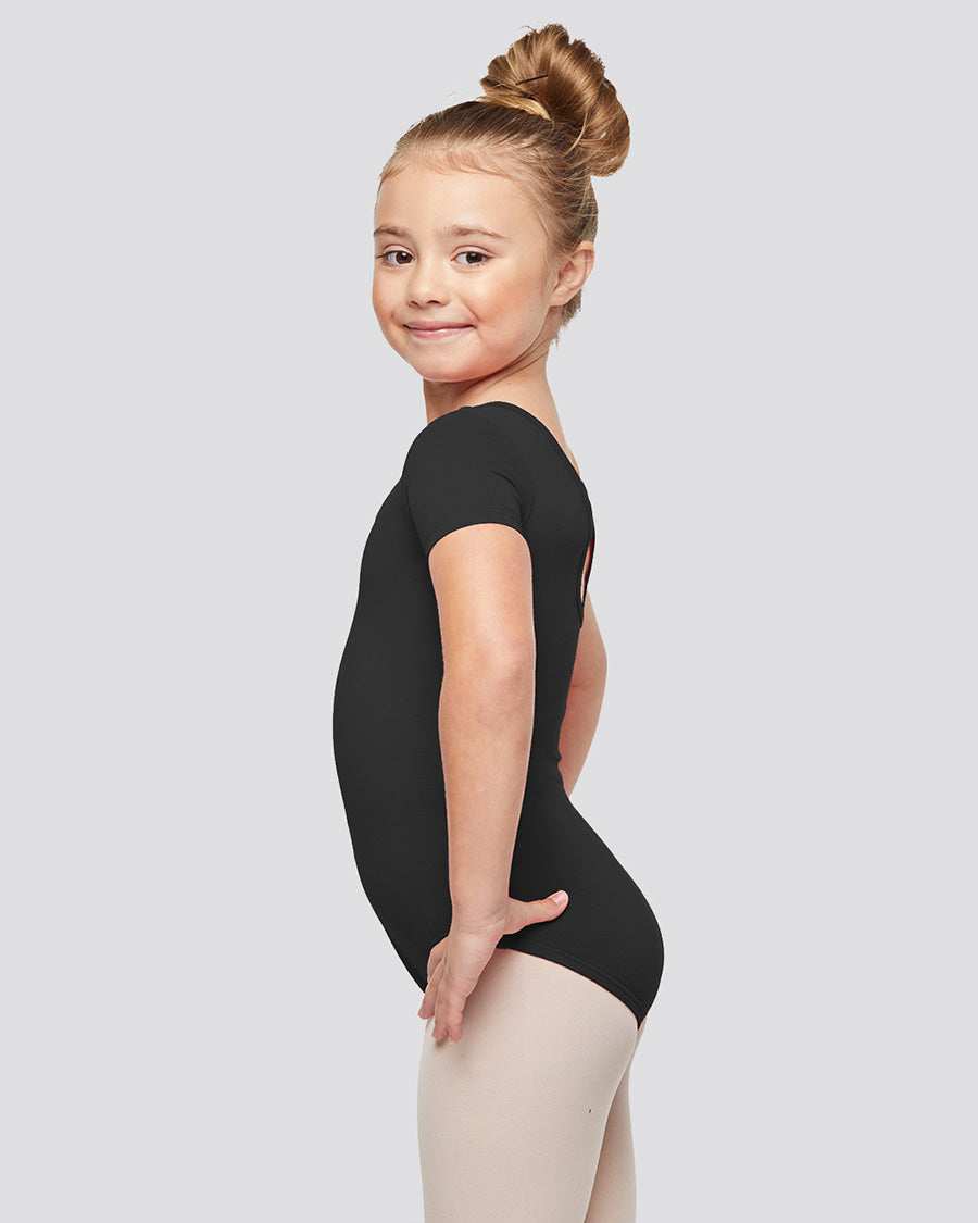 Black Girls Bowknot Short Sleeve Ballet Leotard