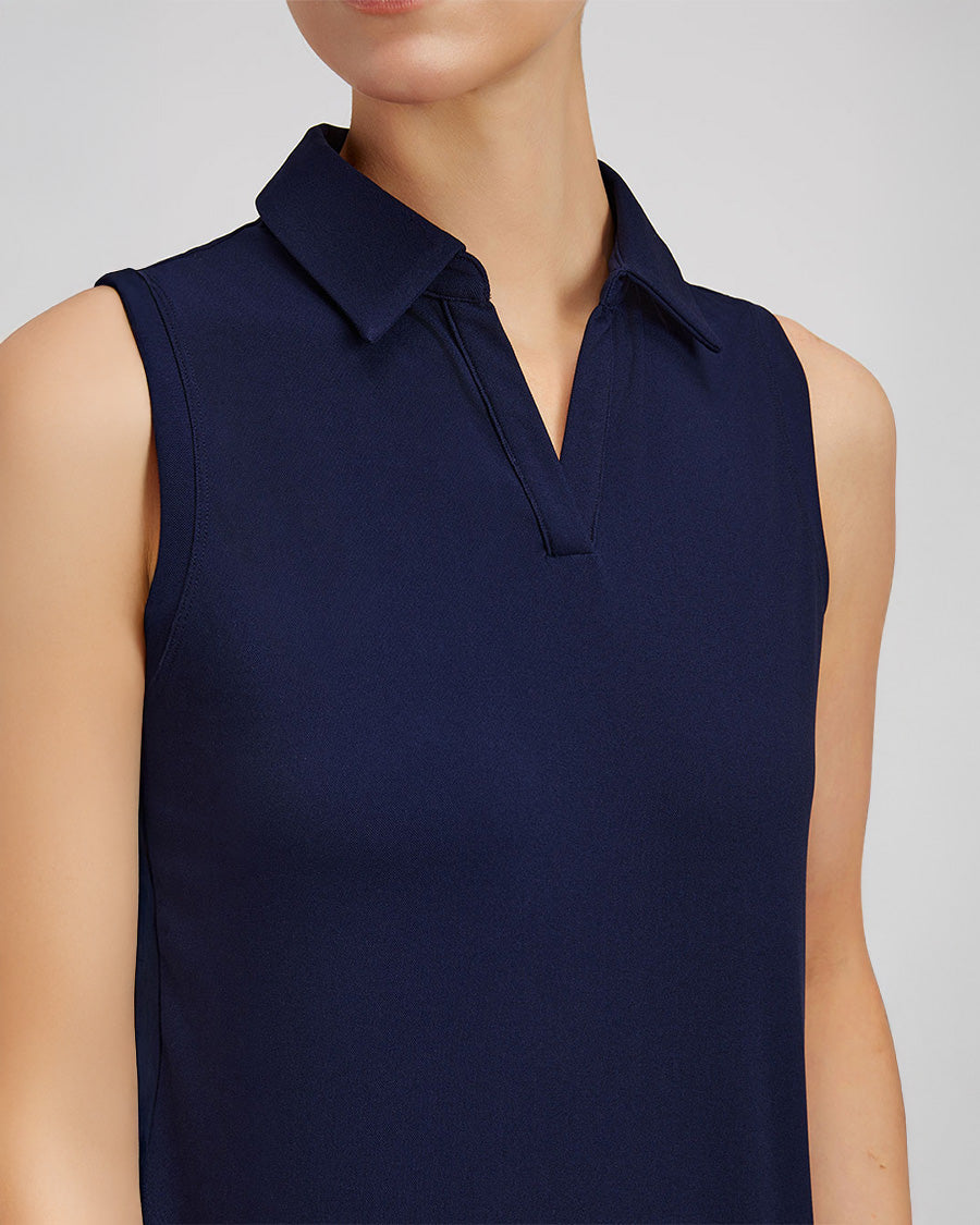 Navy Classic Fit Sleeveless Polo Shirt