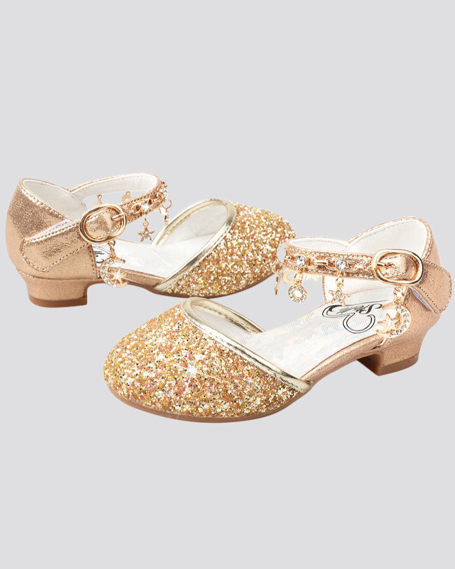 Gold Girls Sparkly Princess Sequin Sandals