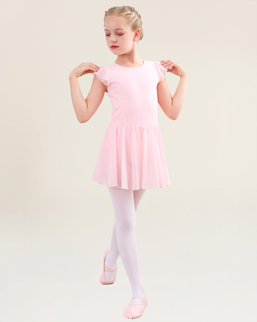 Ballet Pink Girls Flutter Sleeves Dress