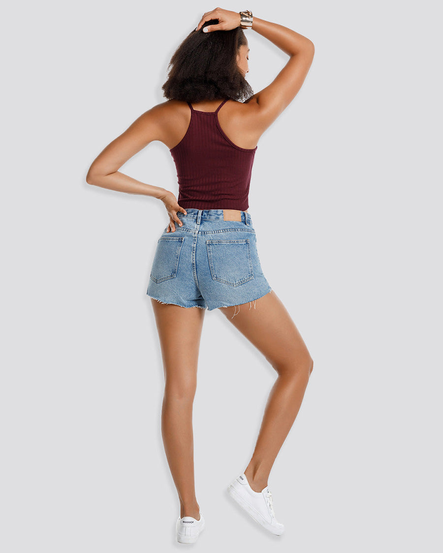 Burgundy Ribbed Knit Cami Crop Top