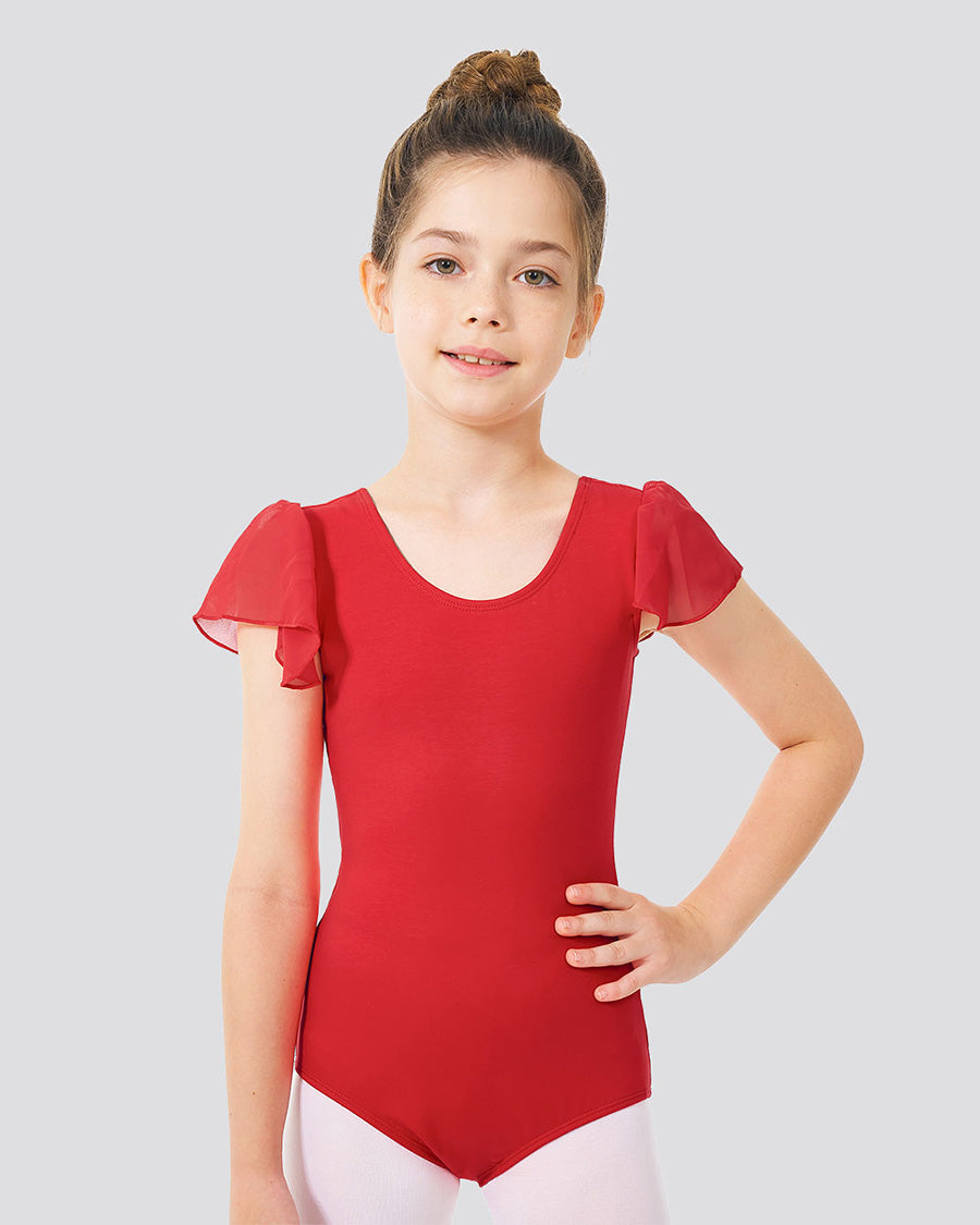 Red Girls Flutter Sleeve Dance Leotard -  View 1