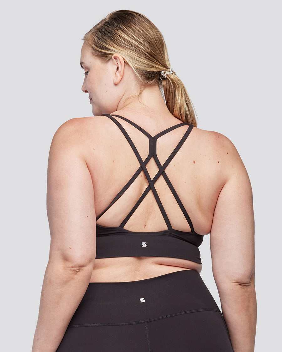 Black SoftLuxe Criss Cross Back Strap Sports Bra