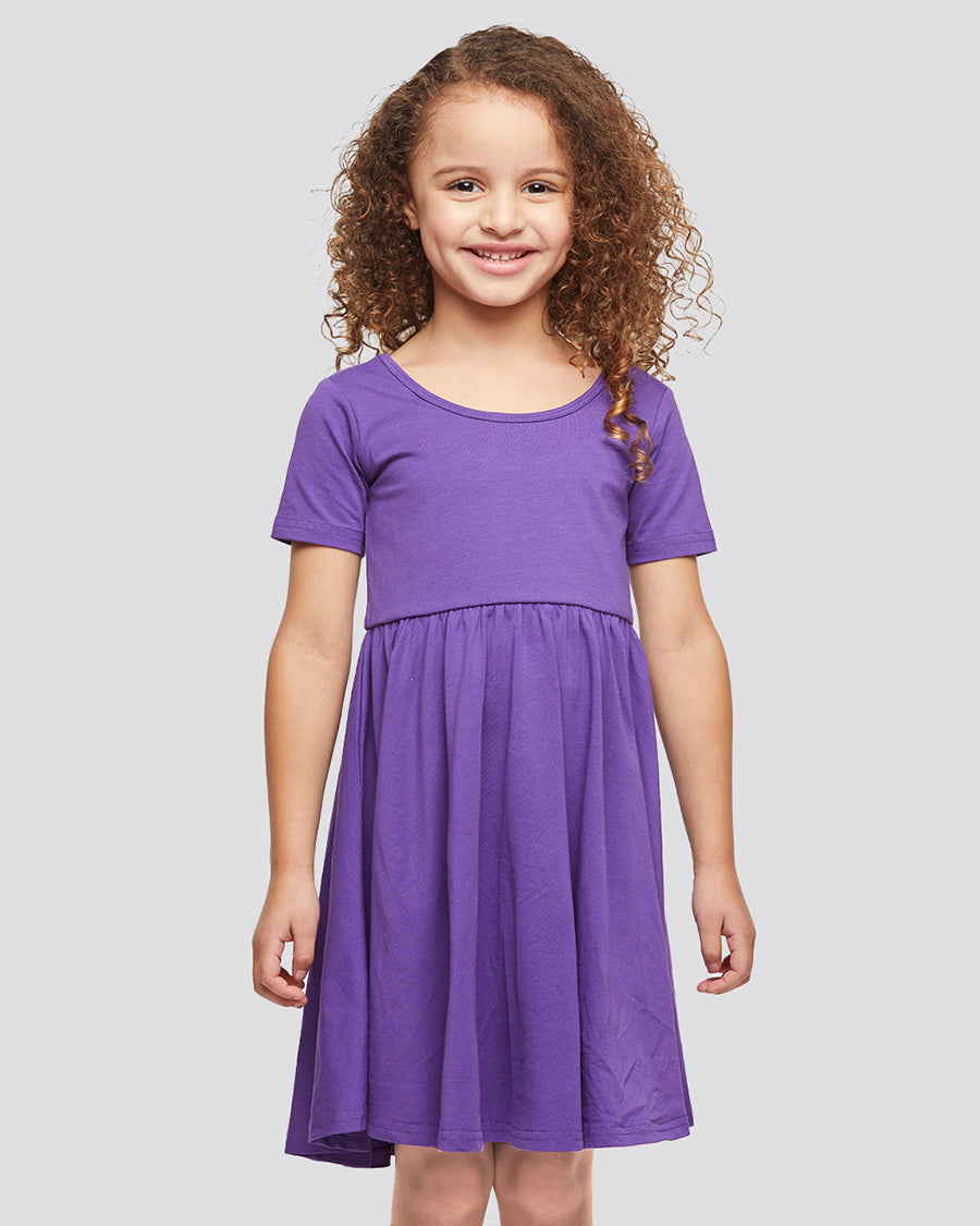 Girls Short Sleeve A-Line Twirly Dress in Purple