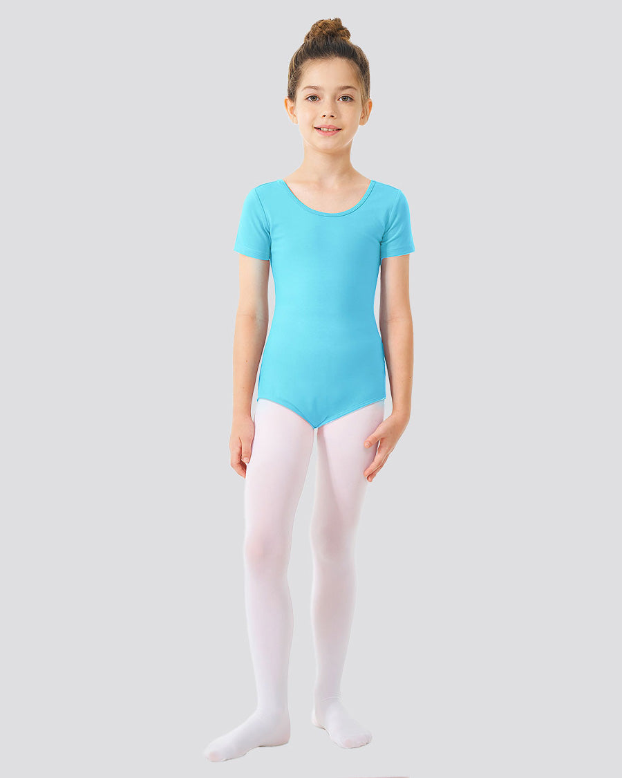 Pool Blue Girls Bowknot Short Sleeve Ballet Leotard
