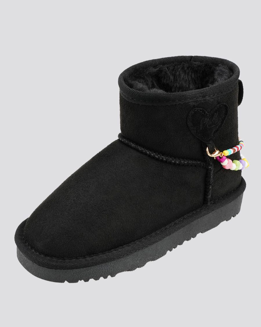 Black Kids Faux Fur Snow Boots