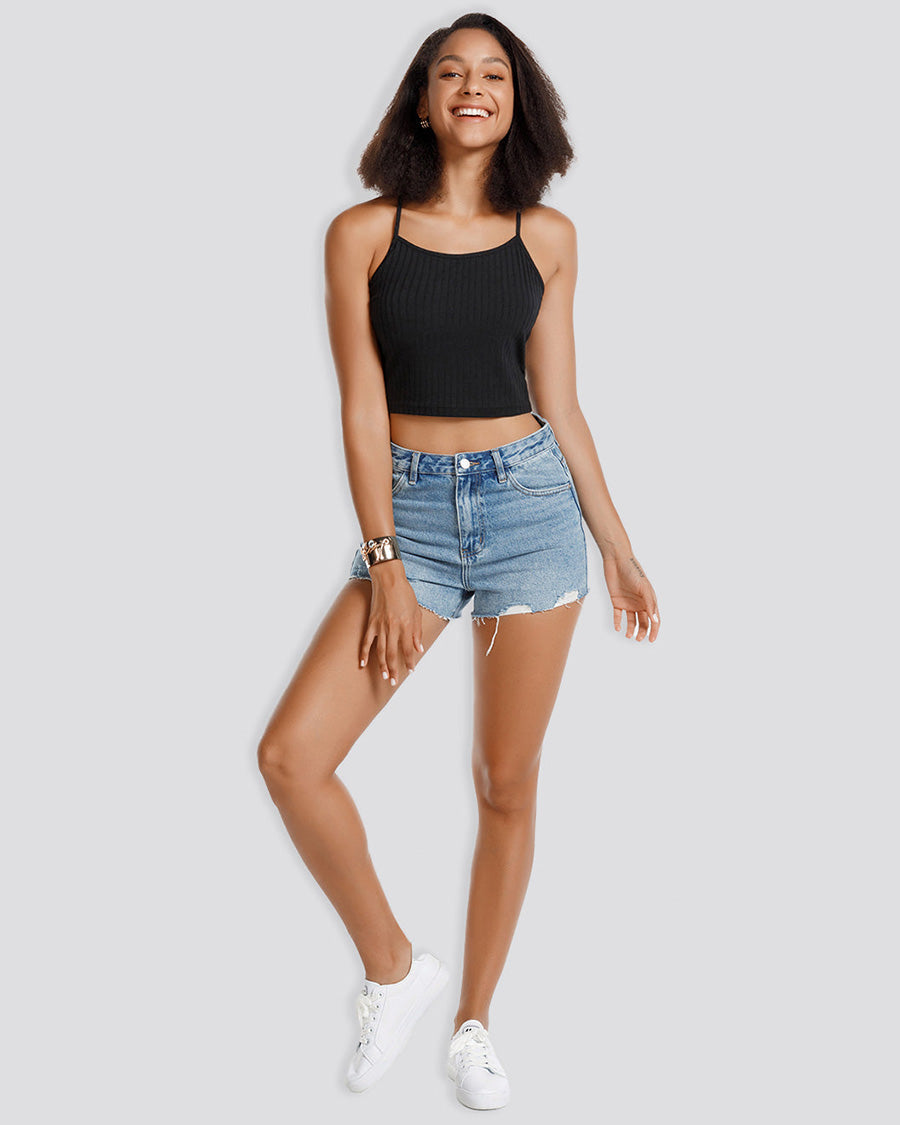 Black Ribbed Knit Cami Crop Top