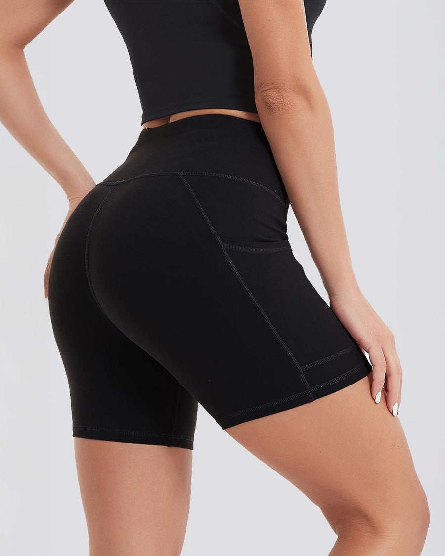 Black Essential High Waisted Yoga Shorts 5"