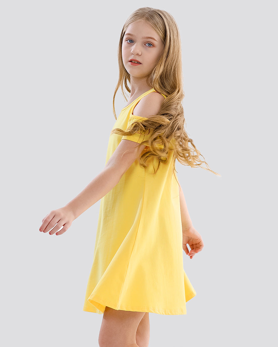 Yellow Girls Cold Shoulder Tunic A-Line Twirly Dress