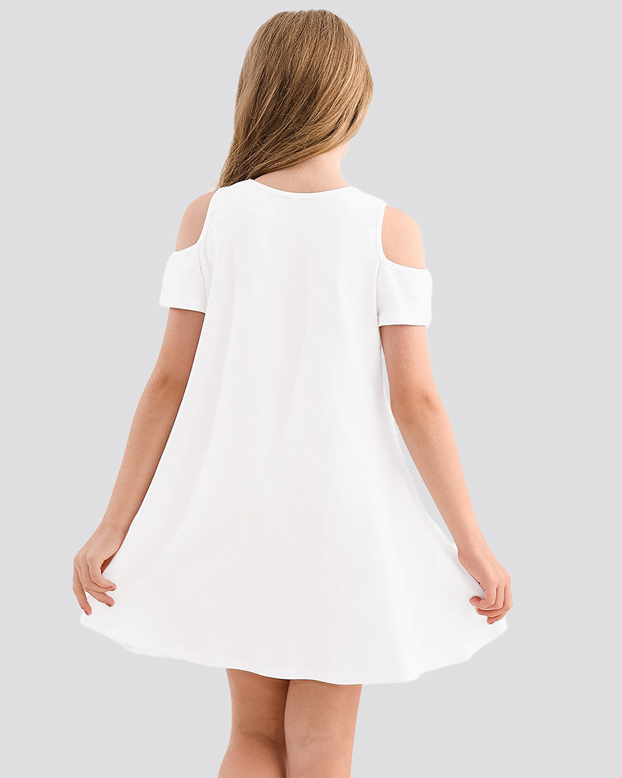 White Girls Cold Shoulder Tunic A-Line Twirly Dress