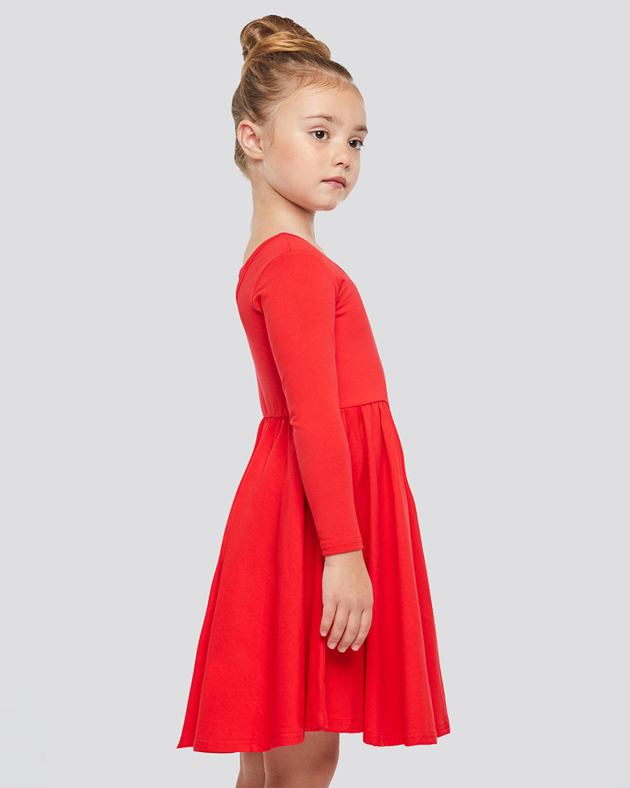 Girls Long Sleeve A-Line Twirly Dress in Red