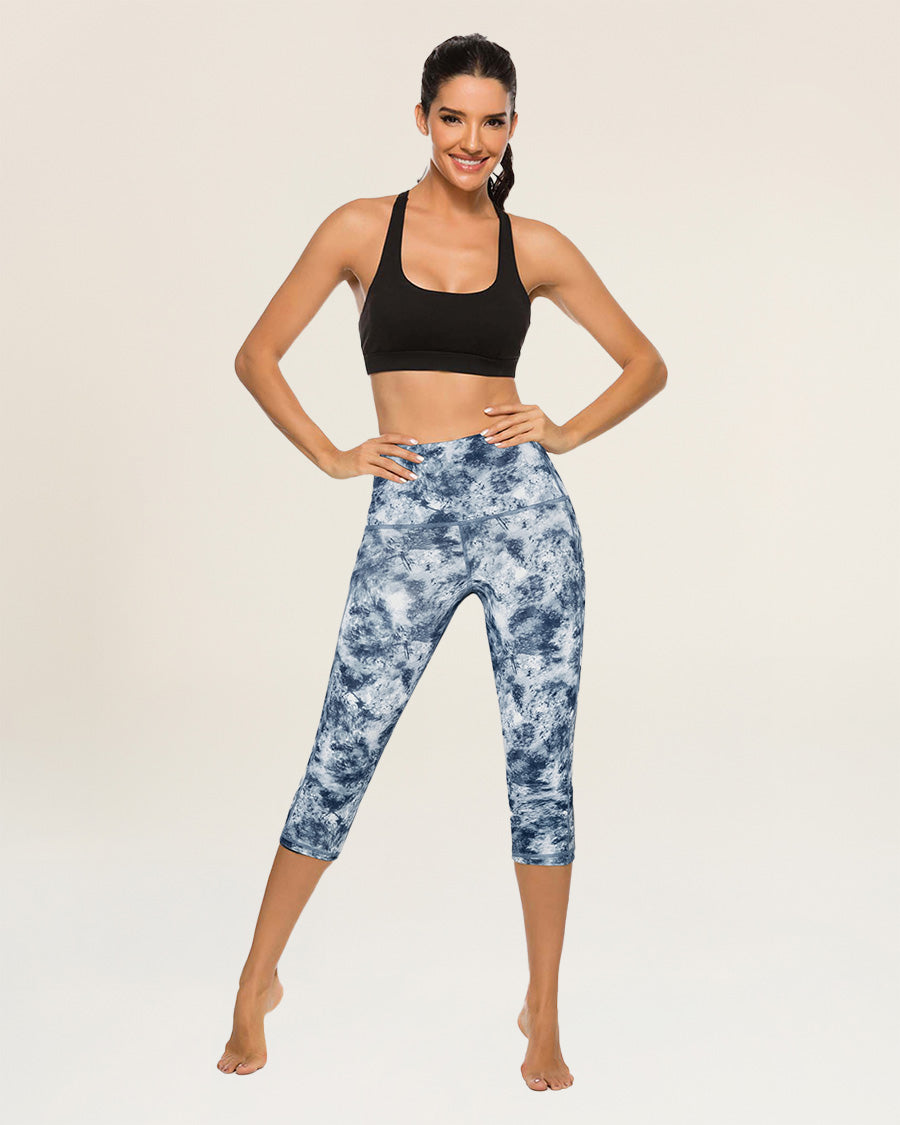 Tie Dye White Performance High Rise Capri Leggings