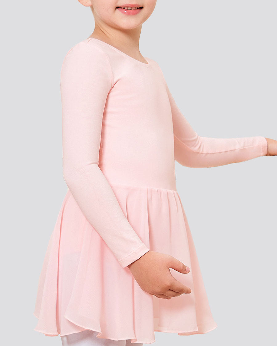 Ballet Pink Girls Long Sleeve Ballet Leotards with Sheer Skirt