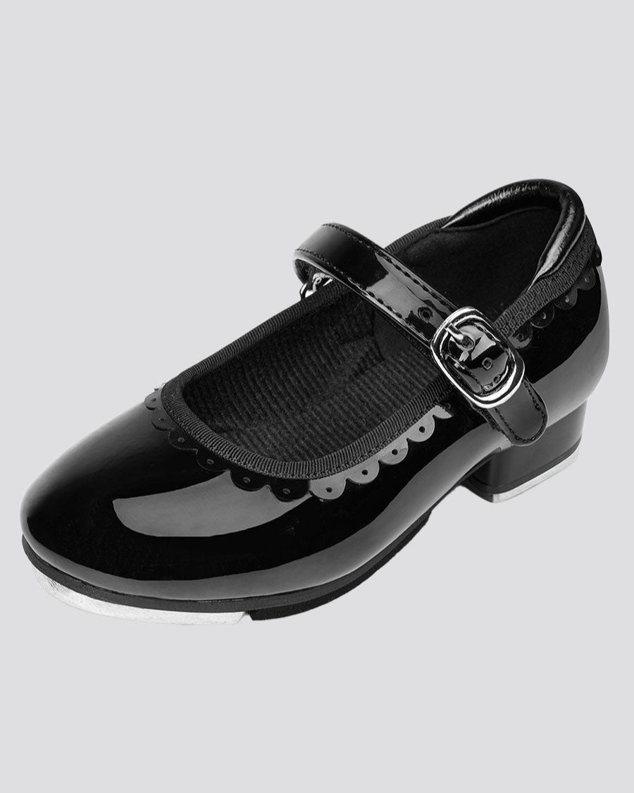 Black Kids Elegant Scallop Tap Shoes