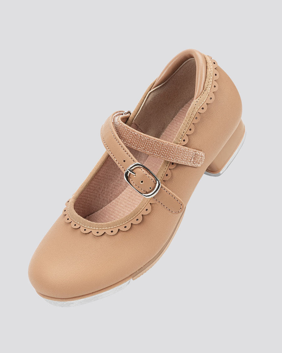 Tan Kids Elegant Scallop Tap Shoes