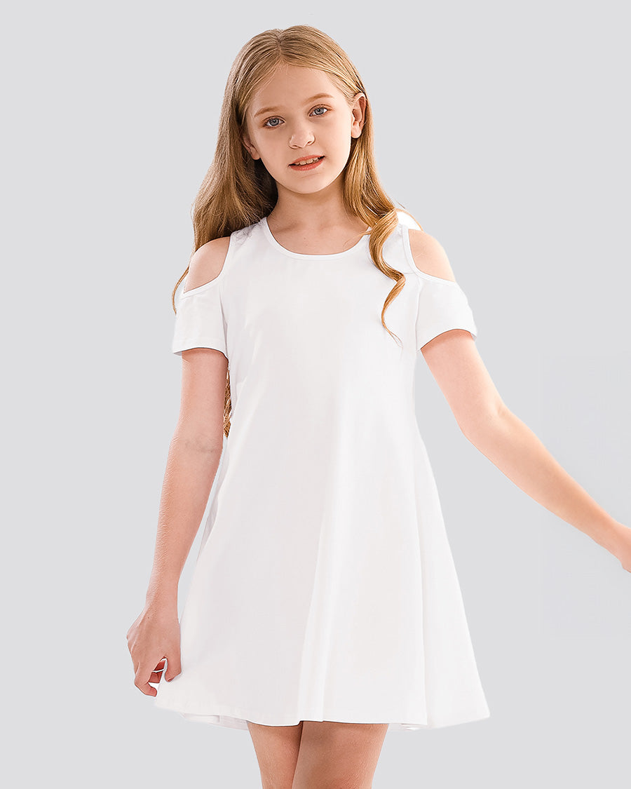 White Girls Cold Shoulder Tunic A-Line Twirly Dress