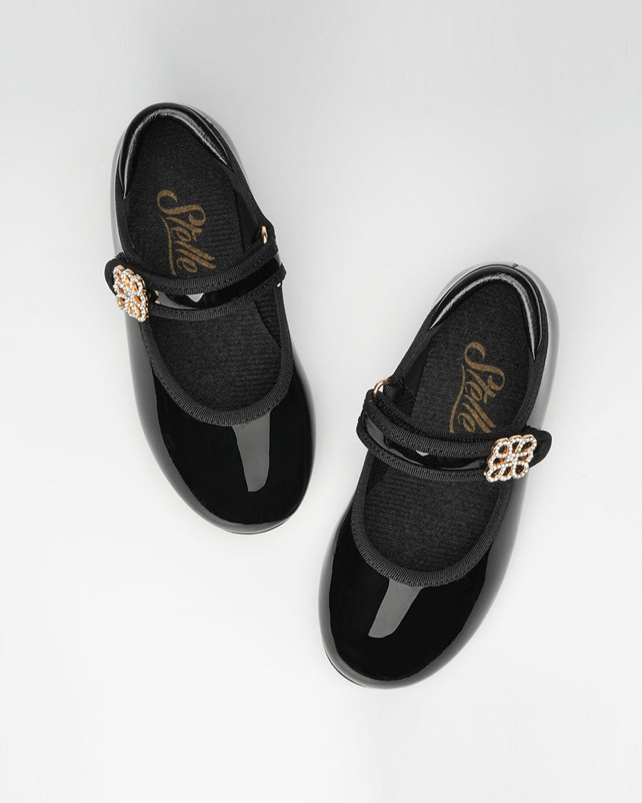 Black Kids Floral buckle Tap Shoes