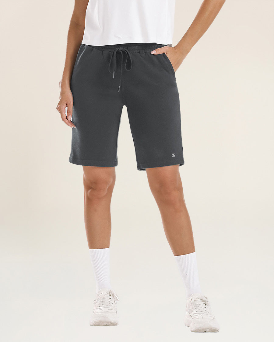 Grey Cotton Lounge Shorts 10”