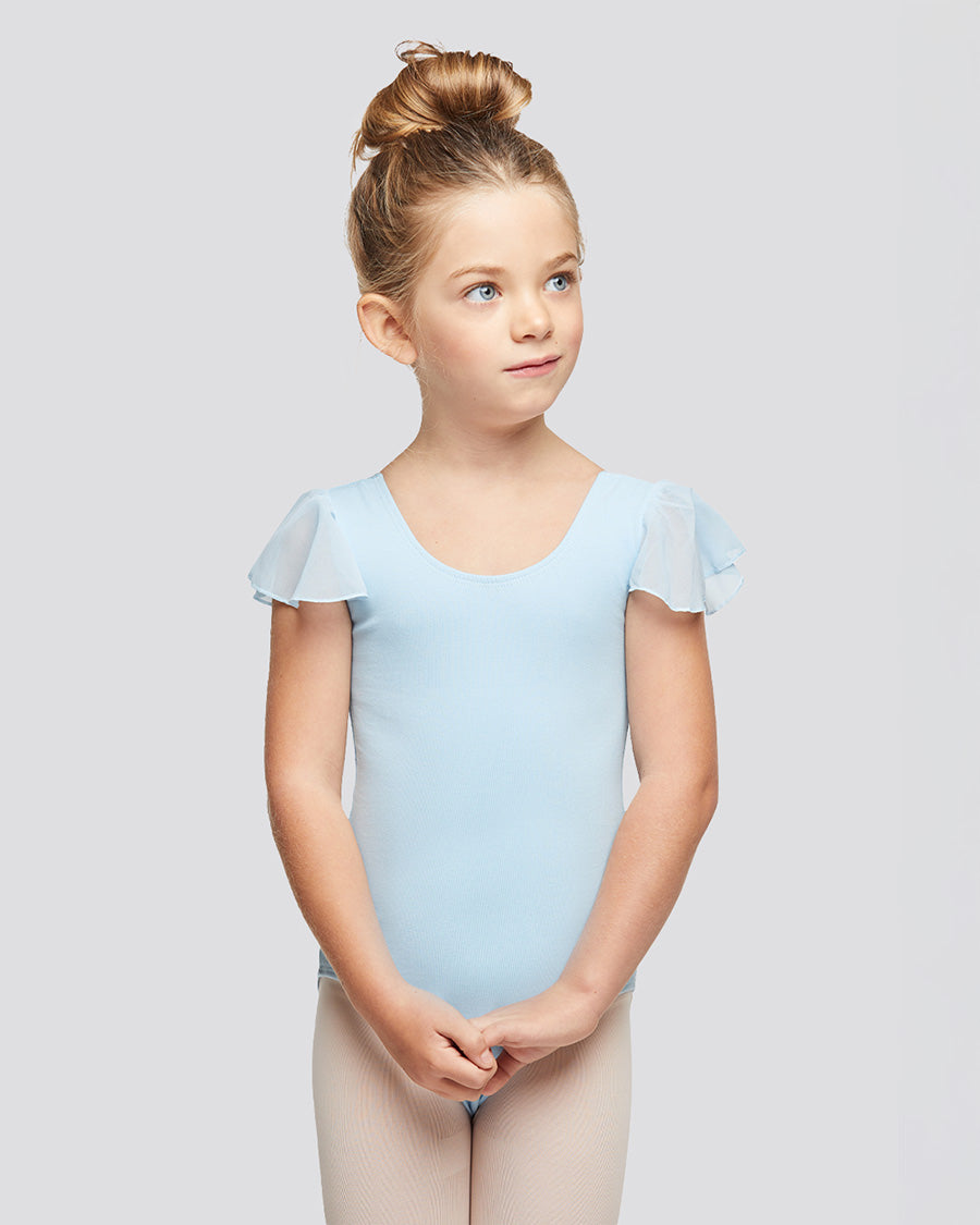 Blue Girls Flutter Sleeve Dance Leotard -  View 3