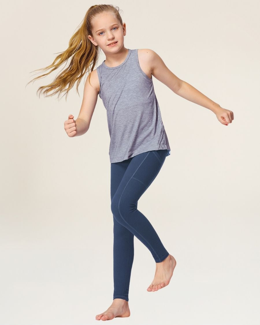 Dark Slate Blue Girls Athletic Leggings - View 2