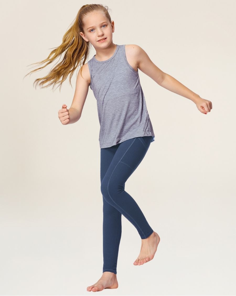 Dark Slate Blue Girls Athletic Leggings - View 2