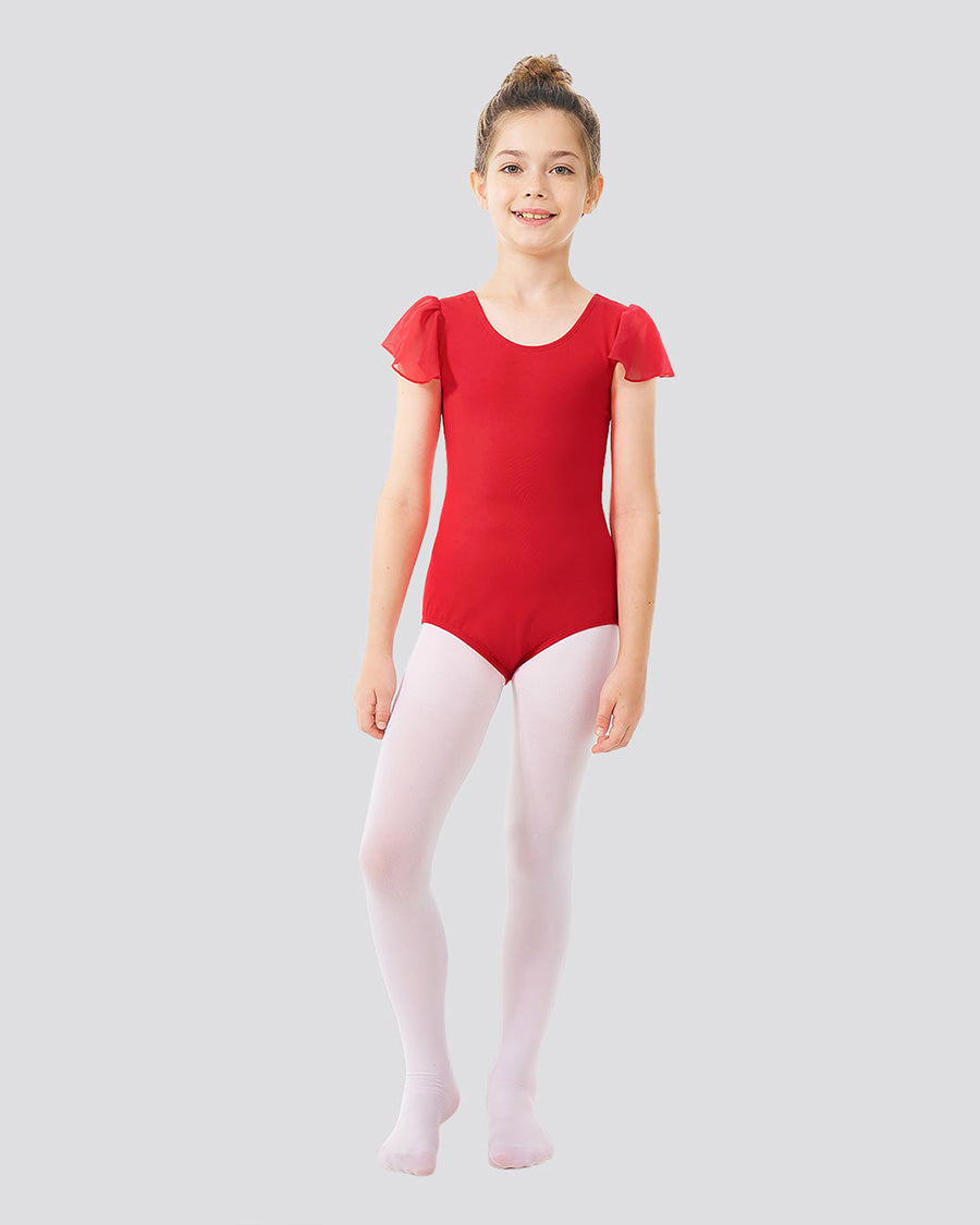 Red Girls Flutter Sleeve Dance Leotard -  View 2