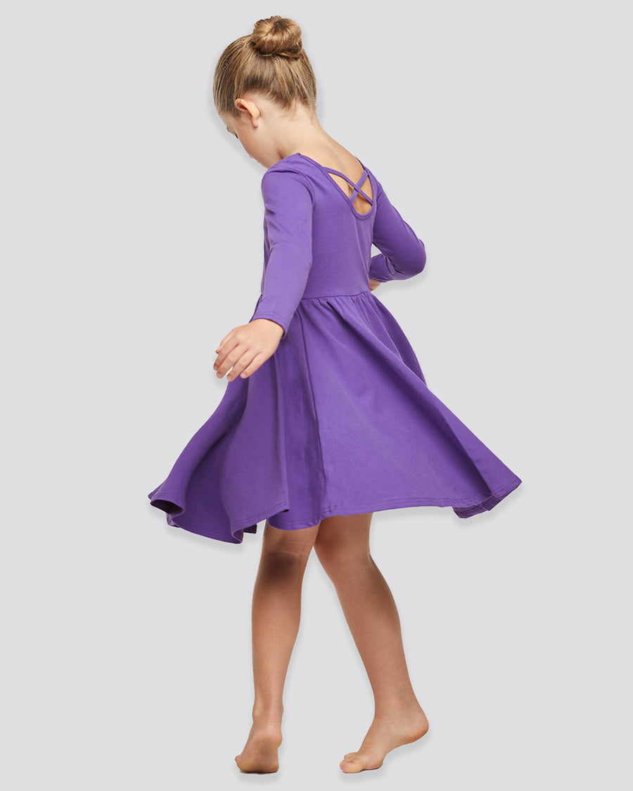 Girls Long Sleeve A-Line Twirly Dress in Purple