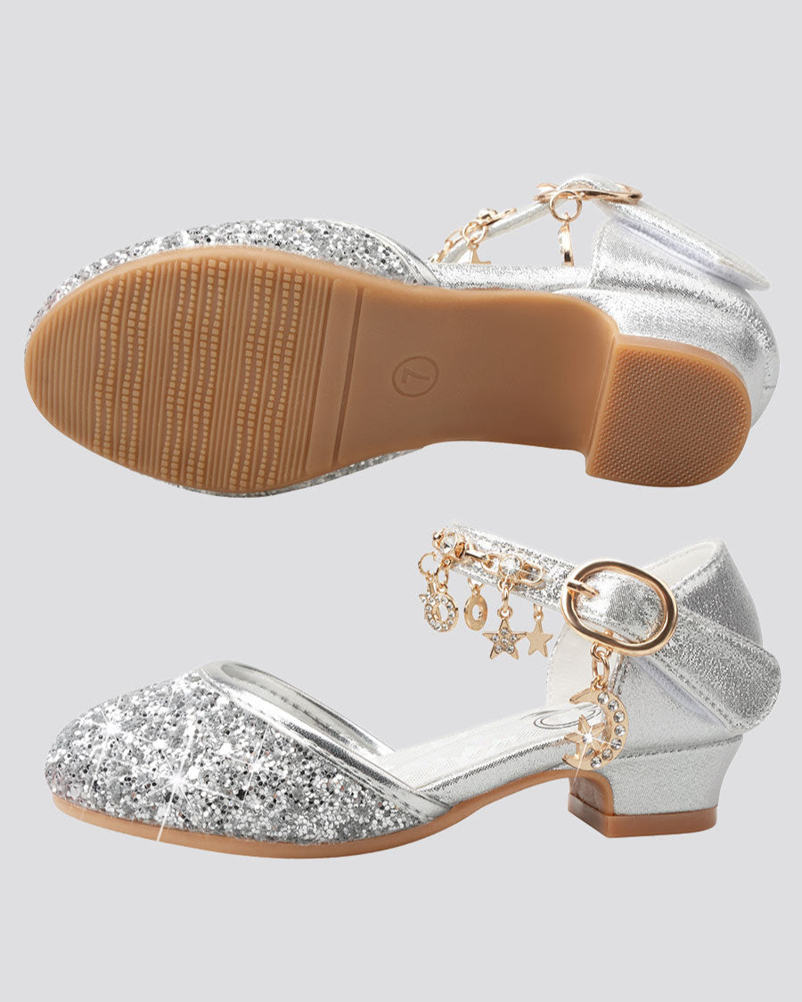 Silver Girls Sparkly Princess Sequin Sandals