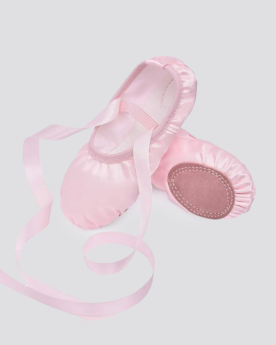 Pink Kids Satin Ballet Shoes with Ribbon